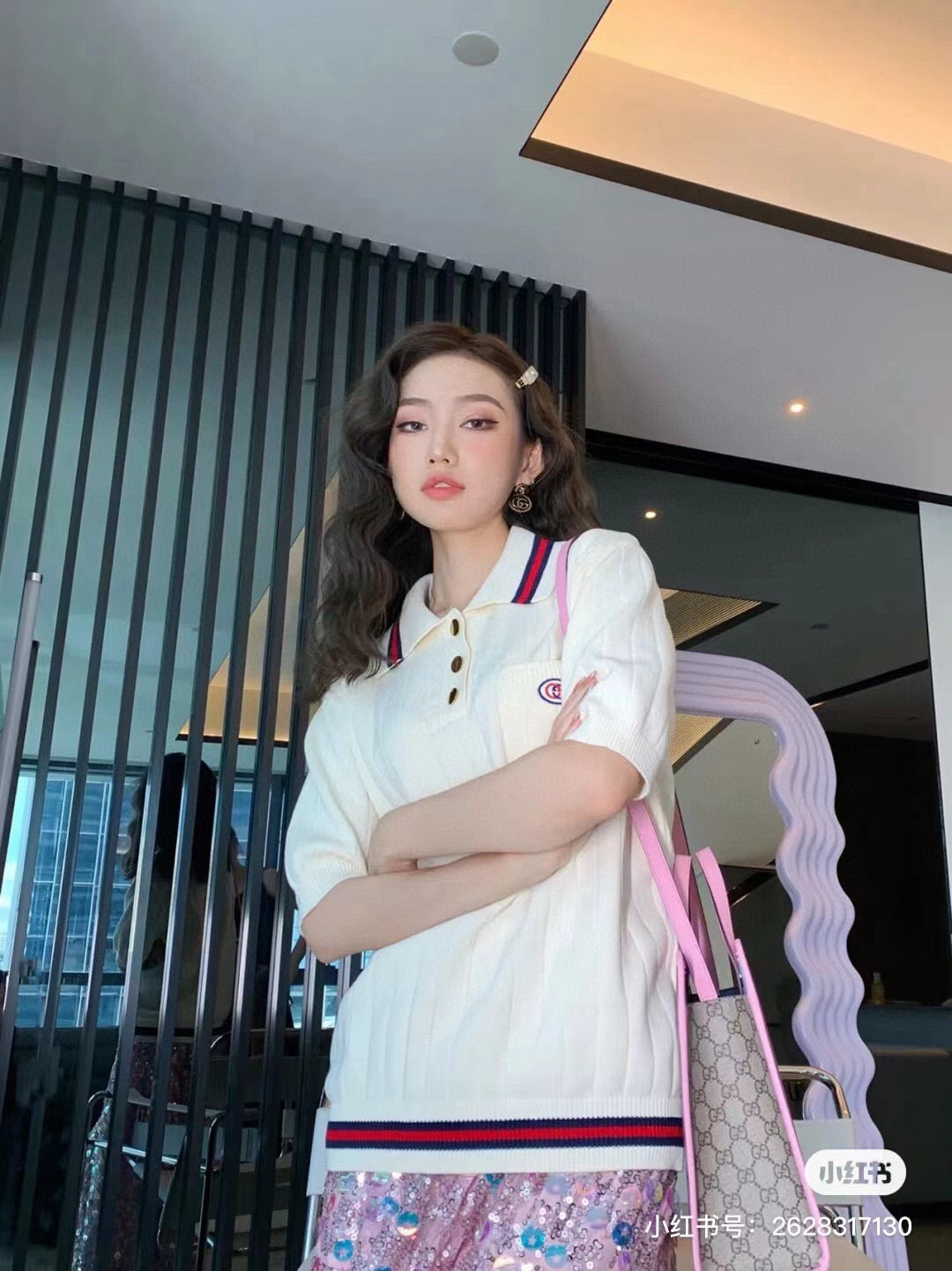 Gucci Embroidered Interlocking G Pocket Knit Polo Shirt - Off-White