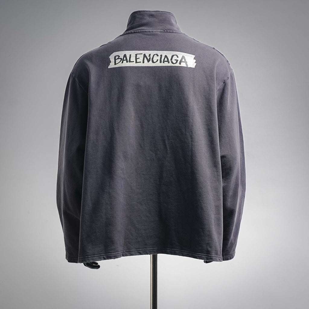 Balenciaga DIY Metal Logo Washed & Distressed Half-Zip Sweatshirt