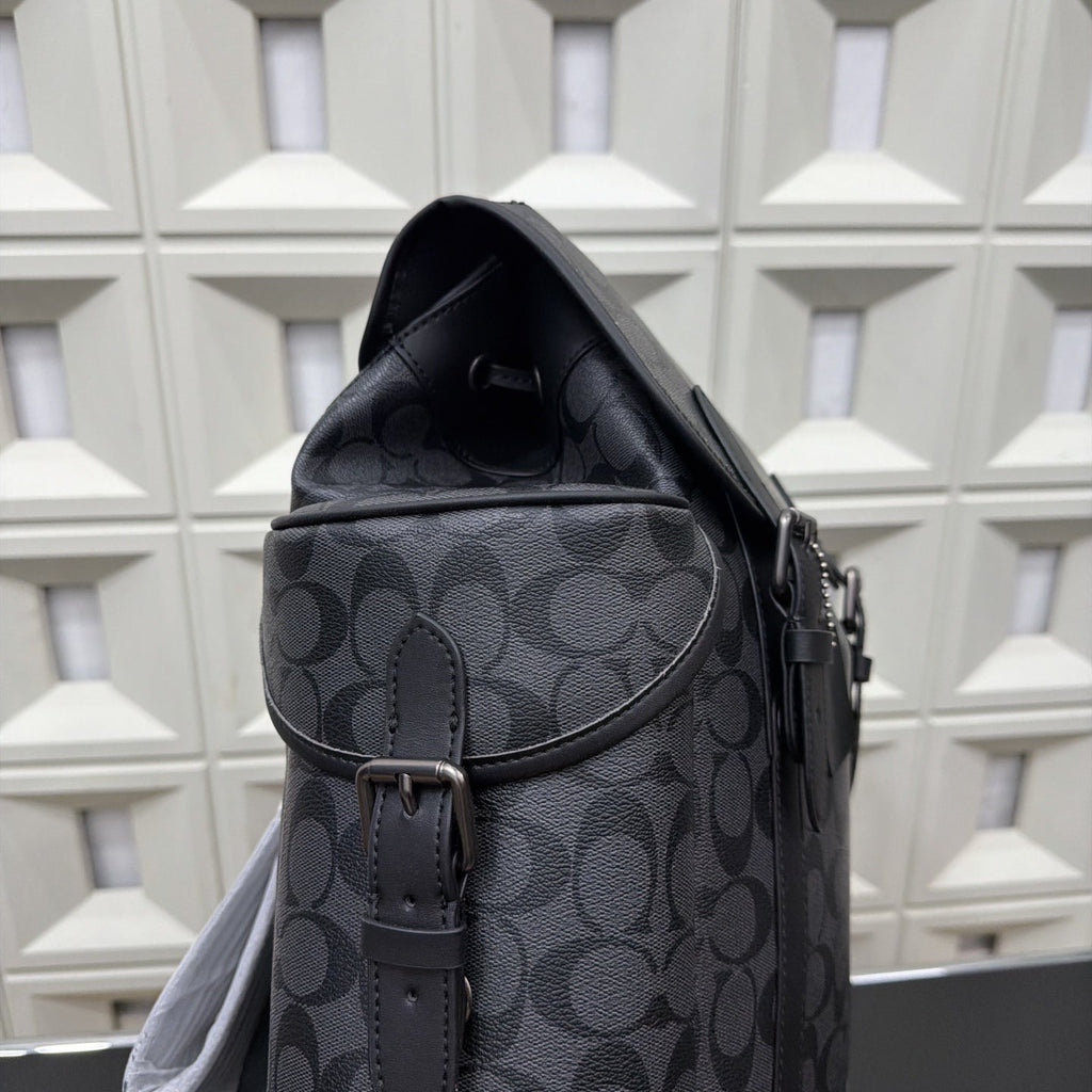 Coach Men's Hudson Backpack in Signature Canvas – Charcoal/Black Travel Leather Rucksack