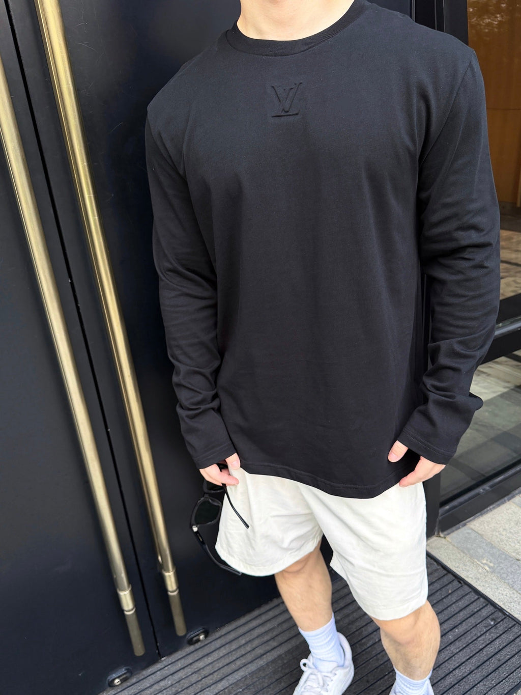 Louis Vuitton Embossed LV Front Logo Long-Sleeve T-Shirt with Yellow Back Tag