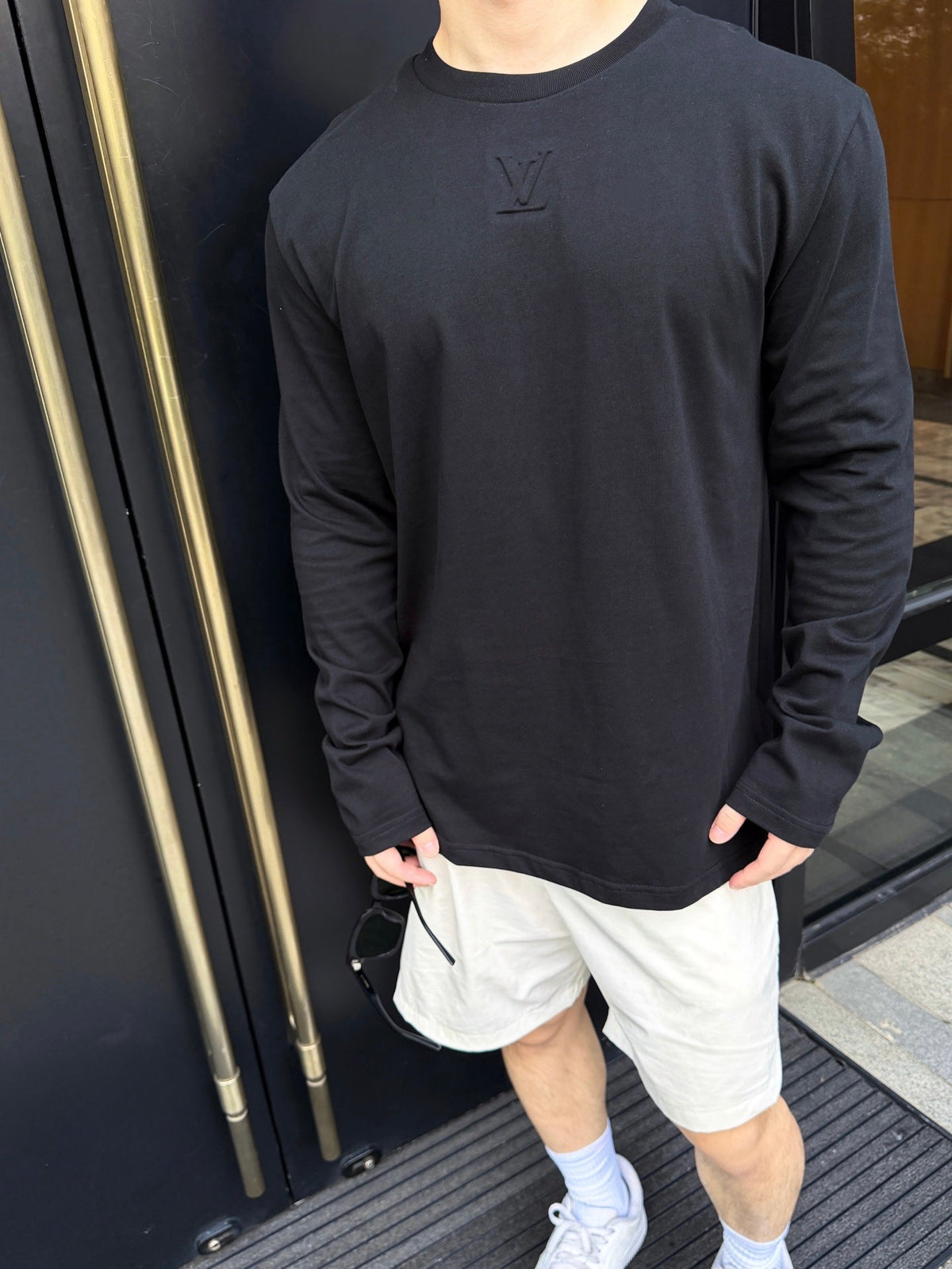 Louis Vuitton Embossed LV Front Logo Long-Sleeve T-Shirt with Yellow Back Tag