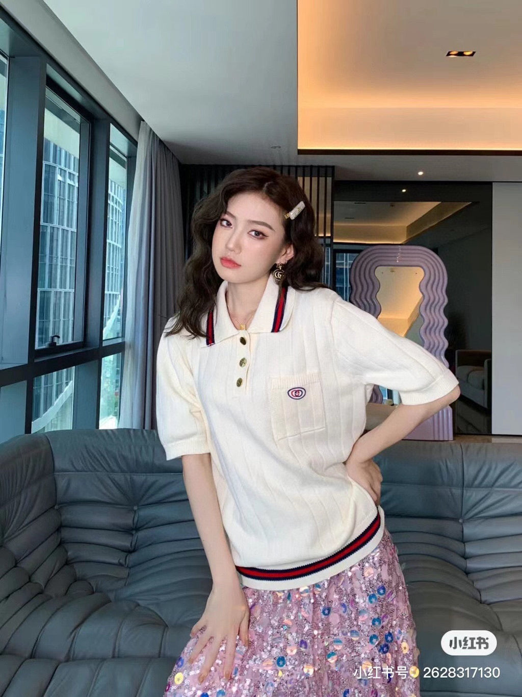 Gucci Embroidered Interlocking G Pocket Knit Polo Shirt - Off-White