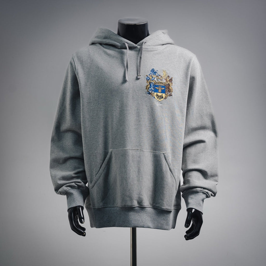 Dior Embroidered Coat of Arms Hooded Sweatshirt - Grey