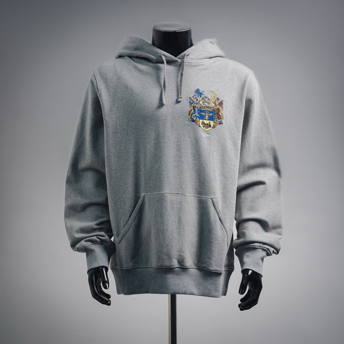 Dior Embroidered Coat of Arms Hooded Sweatshirt - Grey