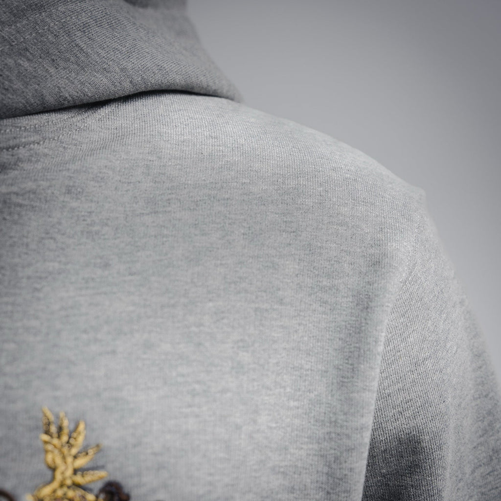 Dior Embroidered Coat of Arms Hooded Sweatshirt - Grey