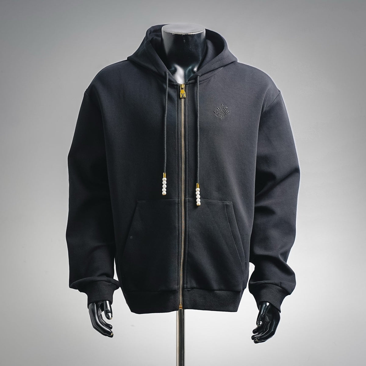 Louis Vuitton Pearl Drawstring Embossed Logo Zipped Hoodie