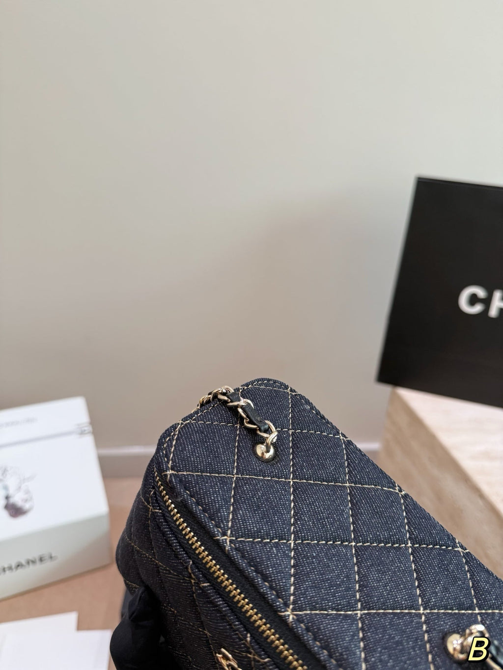 Chanel Dark Denim Quilted Vanity Chain Bag – Gold Stitching Crossbody Shoulder Bag