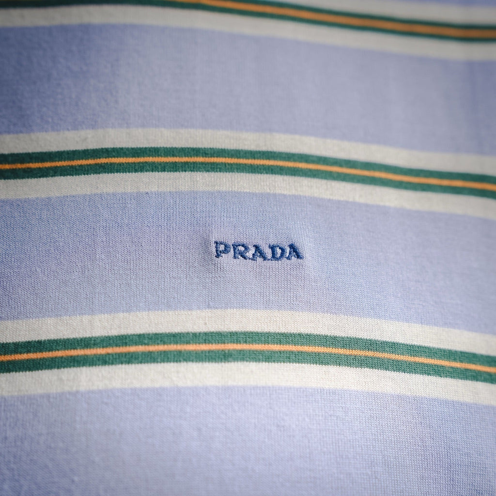 Prada Small Embroidered Logo Striped Long-Sleeve T-Shirt - Blue/Green