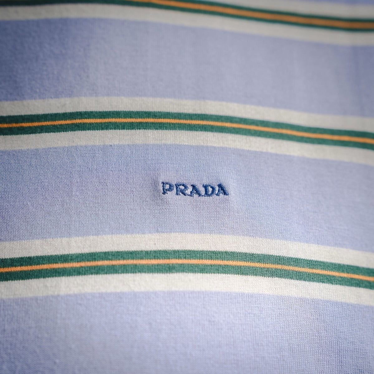 Prada Small Embroidered Logo Striped Long-Sleeve T-Shirt - Blue/Green