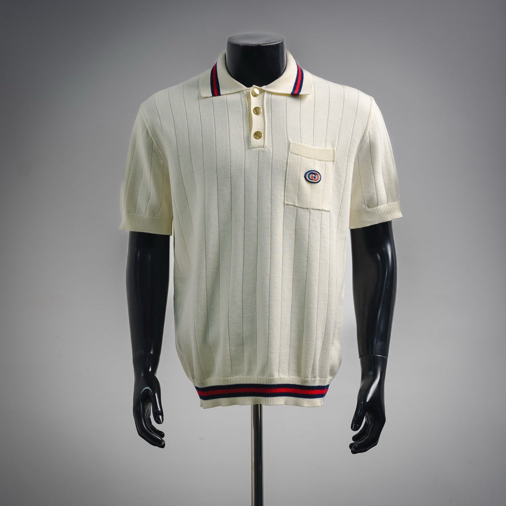 Gucci Embroidered Interlocking G Pocket Knit Polo Shirt - Off-White