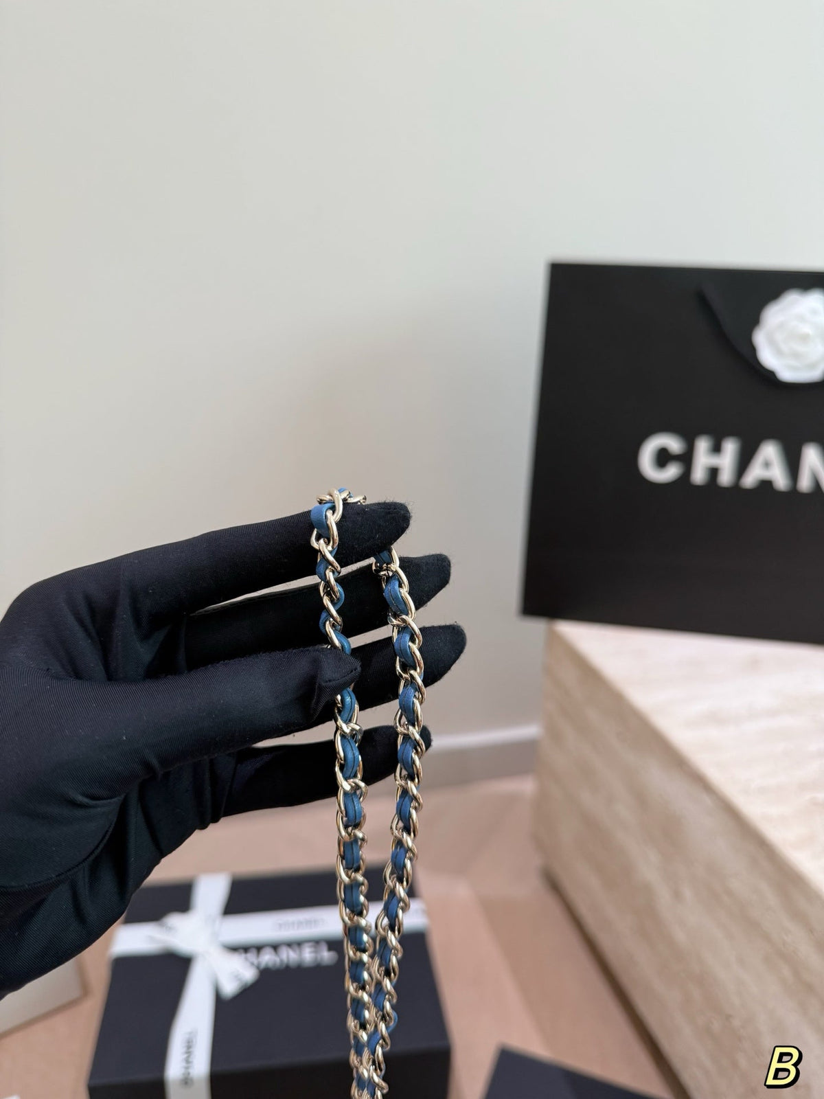 Chanel Quilted Denim Mini Shopping Tote – Two-Tone Blue Chain Shoulder & Top-Handle Bag