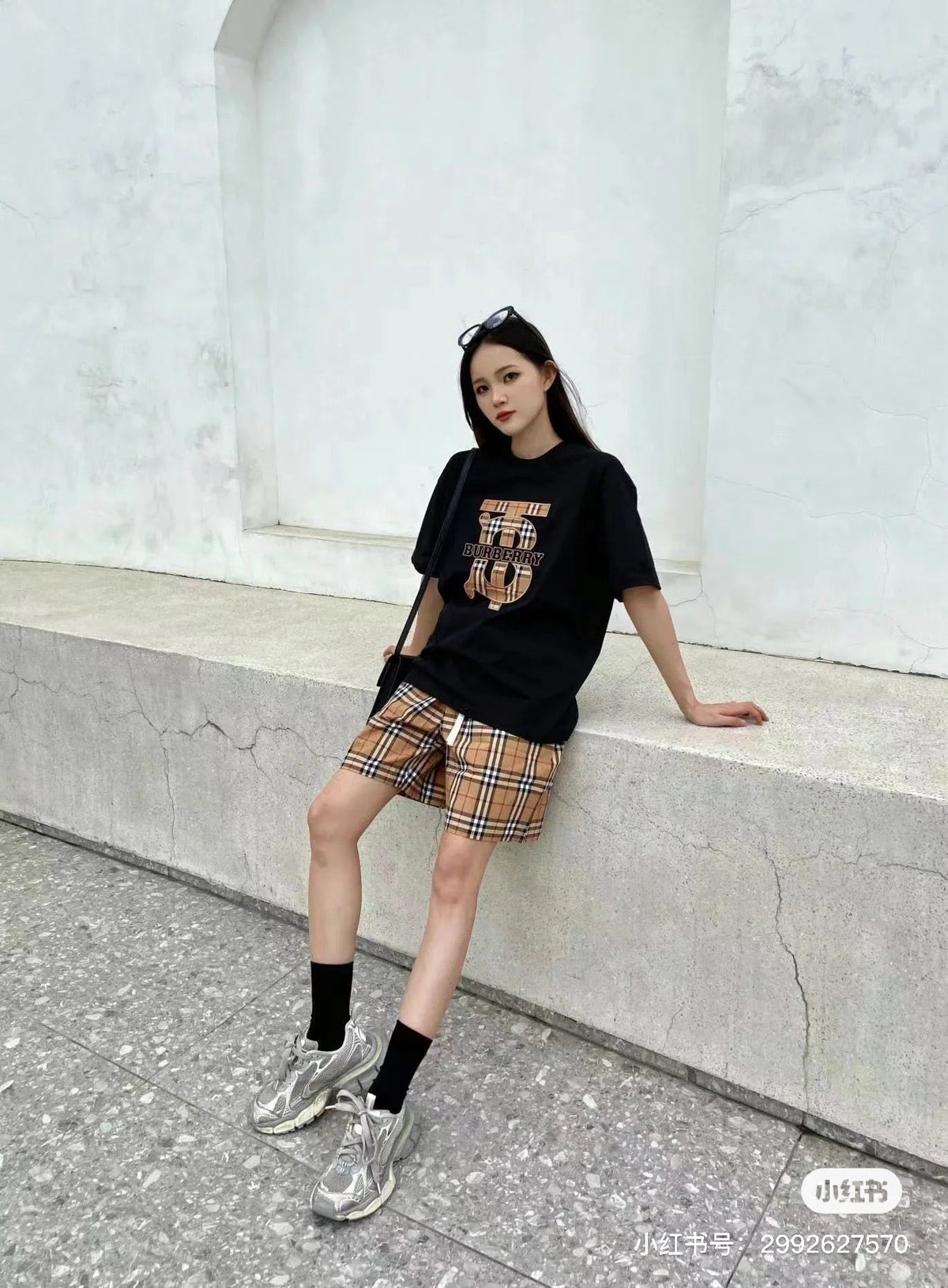 Burberry Vintage Check TB Monogram Cotton T-Shirt - Black