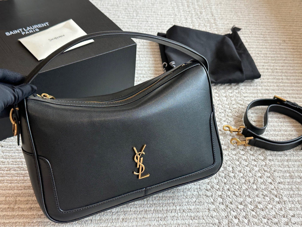 Saint Laurent YSL Monogram Smooth Leather Hobo Shoulder Bag – Convertible Crossbody Bag